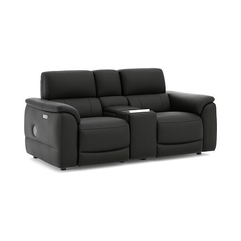Phoenix 2 Seater Power Recliner Console Sofa with Smart Screen and Speakers in  Jet Black Leather