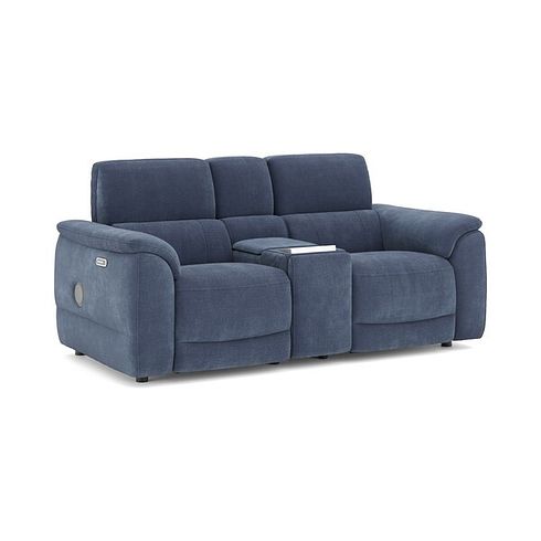 Phoenix 2 Seater Power Recliner Console Sofa with Smart Screen and Speakers in  Manhattan Navy Fabric
