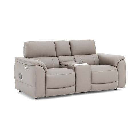 Phoenix 2 Seater Power Recliner Console Sofa with Smart Screen and Speakers in  Oyster Leather