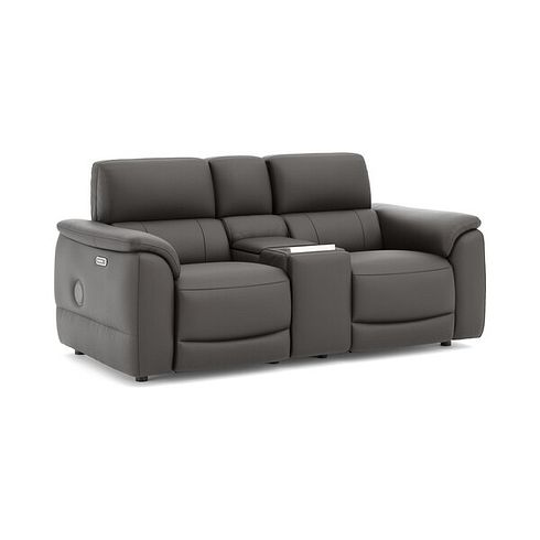 Phoenix 2 Seater Power Recliner Console Sofa with Smart Screen and Speakers in  Storm Leather