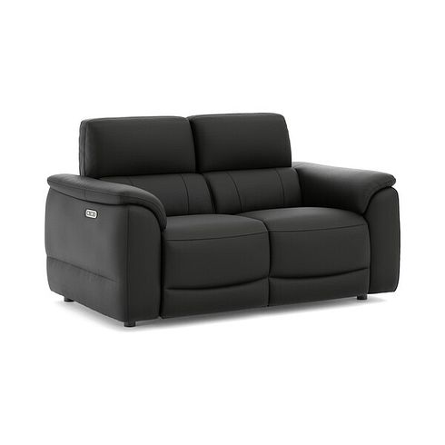 Phoenix 2 Seater Power Recliner Sofa in  Jet Black Leather