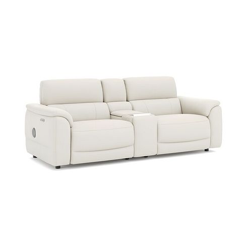 Phoenix 2.5 Seater Power Recliner Console Sofa with Smart Screen and Speakers in  Bone China Leather