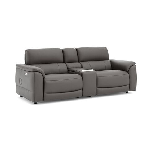 Phoenix 2.5 Seater Power Recliner Console Sofa with Smart Screen and Speakers in  Elephant Grey Leather