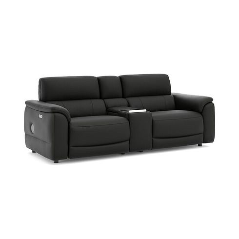 Phoenix 2.5 Seater Power Recliner Console Sofa with Smart Screen and Speakers in  Jet Black Leather