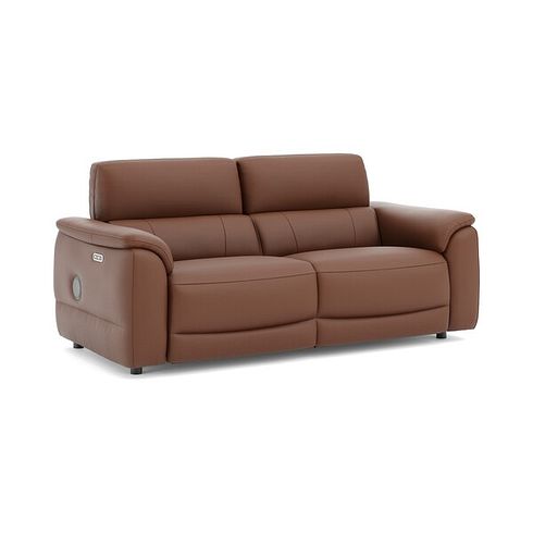 Phoenix 3 Seater Power Recliner Sofa with Adjustable Power Headrests and Speakers in  Cognac Leather