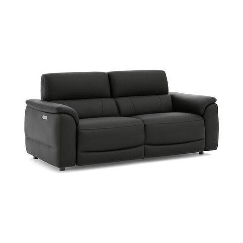 Phoenix 3 Seater Power Recliner Sofa with Adjustable Power Headrests in  Jet Black Leather