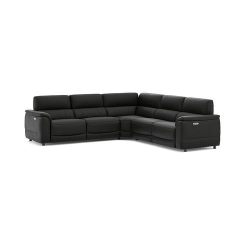Phoenix Large Corner Electric Recliner Sofa with Adjustable Power Headrests in  Jet Black Leather