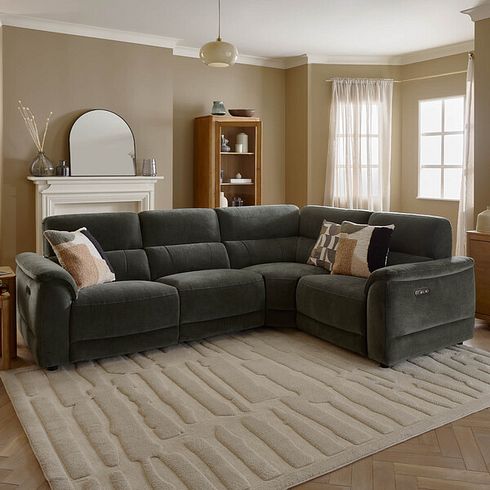Phoenix Left Corner Recliner Sofa with Power Headrests in Manhattan Pine Fabric