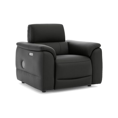 Phoenix Power Recliner Armchair with Adjustable Power Headrest and Speakers in  Jet Black Leather