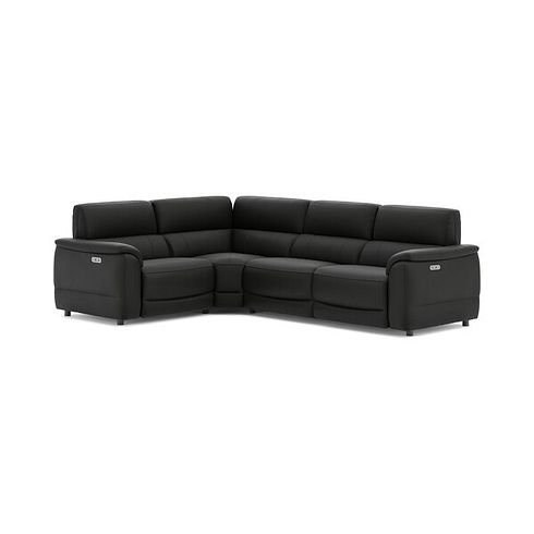 Phoenix Right hand Corner Electric Recliner Sofa in  Jet Black Leather