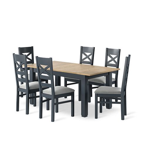 Richmond Oak and Painted Extending Dining Table And 6 Richmonds In Verona Grey