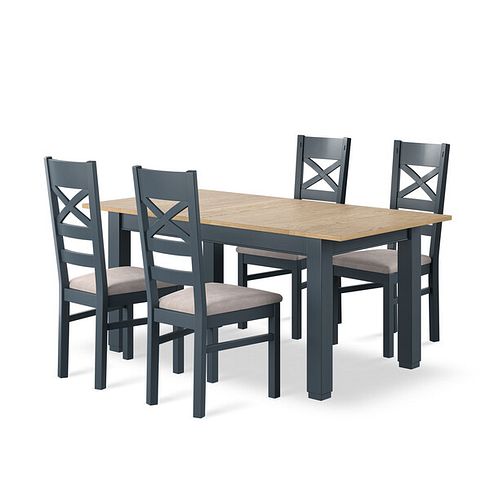 Richmond Smoked Oak Finish and Ink Blue Painted Extending Dining Table + 4 Richmond Painted Dining Chairs with Dappled Beige Seat Pads