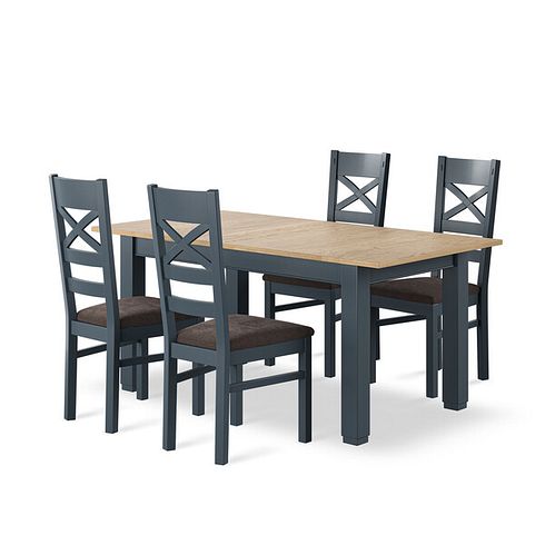 Richmond Smoked Oak Finish and Ink Blue Painted Extending Dining Table + 4 Richmond Painted Dining Chairs with Plain Charcoal Seat Pads