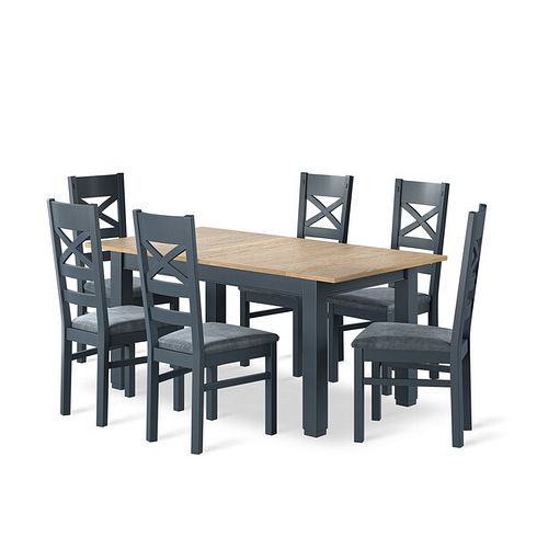 Richmond Smoked Oak Finish and Ink Blue Painted Extending Dining Table + 6 Richmond Painted Dining Chairs with Heritage Granite Seat Pads