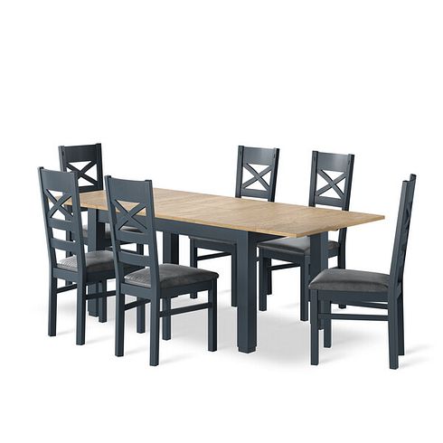 Richmond Smoked Oak Finish and Ink Blue Painted Extending Dining Table with 6 Richmond Chairs