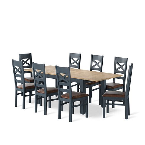 Richmond Smoked Oak Finish and Ink Blue Painted Extending Dining Table with 8 Richmond Chairs
