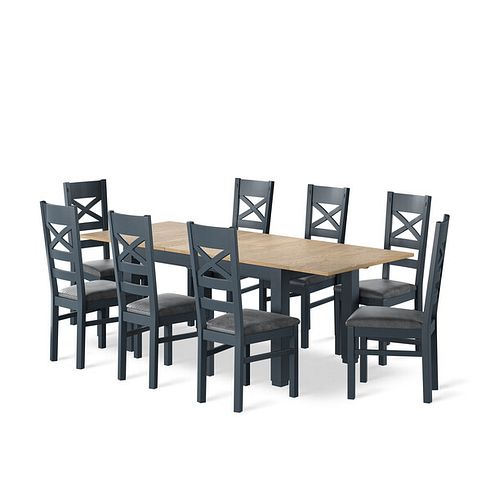 Richmond Smoked Oak Finish and Ink Blue Painted Extending Dining Table with 8 Richmond Chairs