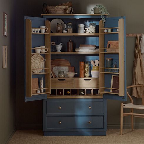 Richmond Smoked Oak Finish and Ink Blue Painted Hardwood Large Larder