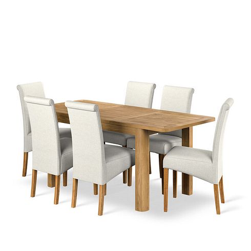 Romsey Natural Oak Extending Dining Table And 6 Scroll Backs in Conway Stone 