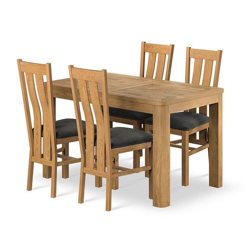 Romsey Natural Solid Oak 4ft 3 Extending Dining Table + 4 Arched Back Natural Solid Oak Chair with Verona Chocolate Fabric Seat