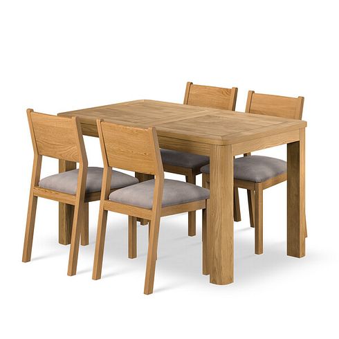 Romsey Natural Solid Oak 4ft 3 Extending Dining Table + 4 Ellison Oak Chair with Dappled Beige Fabric Seat