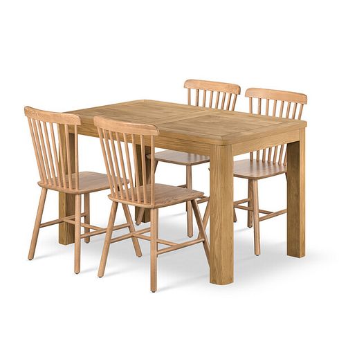 Romsey Natural Solid Oak 4ft 3 Extending Dining Table + 4 Kingham Natural Oak Spindle Chair