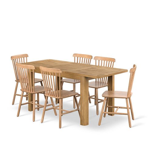 Romsey Natural Solid Oak 4ft 3 Extending Dining Table + 6 Kingham Natural Oak Spindle Chair