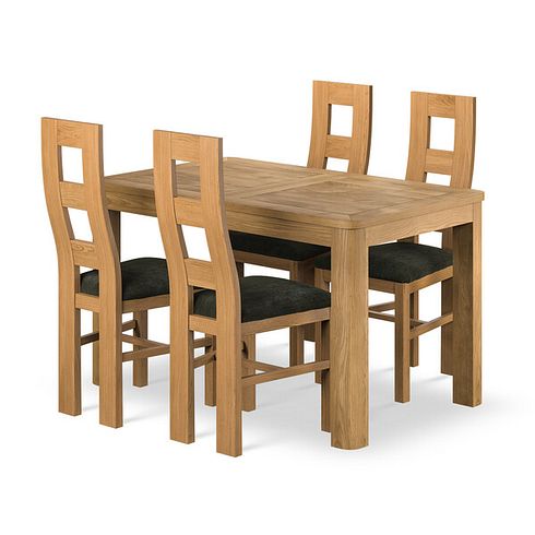 Romsey Natural Solid Oak 4ft 3 Extending Dining Table + 6 Wave Back Natural Solid Oak Chair with Verona Green Fabric Seat