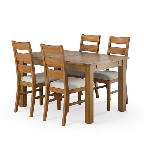 Rushmere Rustic Extending Dining Table and 4 Linear Rustic Oak Chair with Verona Cream Fabric