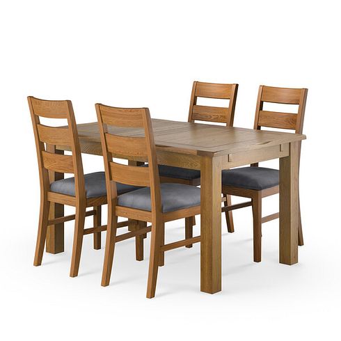 Rushmere Rustic Extending Dining Table and 4 Linear Rustic Oak Chair with Verona Grey Fabric
