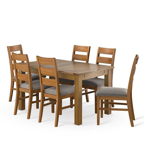 Rushmere Rustic Extending Dining Table and 6 Linear Rustic Oak Chair with Verona Mocha Fabric
