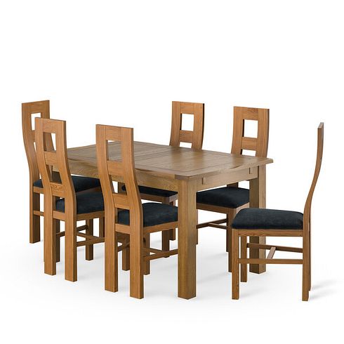 Rushmere Rustic Oak Extending Dining Table And 6 Wave Backs In Verona Charcoal