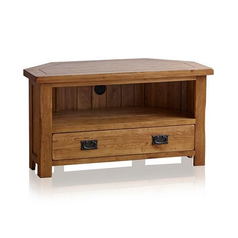 Original Rustic Solid Oak Corner TV Cabinet