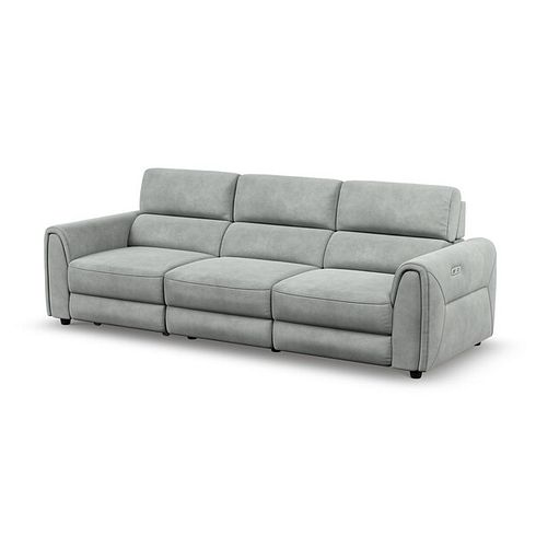Santorini Modular 3 Seater Power Chaise Left Hand Corner Sofa and Power Headrest in Nomad Pebble Fabric- GROUP 9