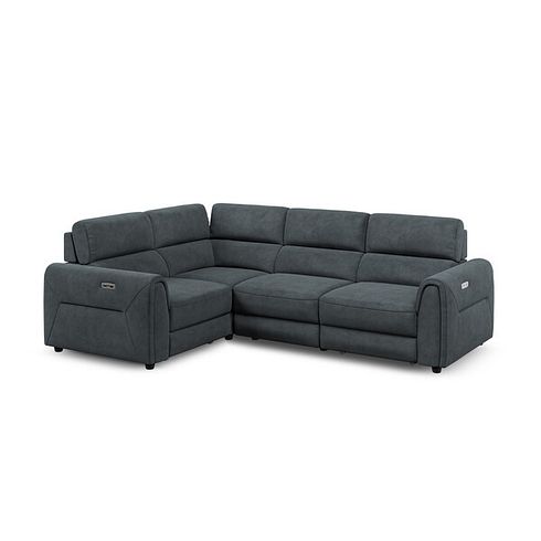 Santorini Modular 4 Seater Power Chaise Right Hand Corner Sofa with Power Headrests in Nomad Harbour Mist Fabric- 