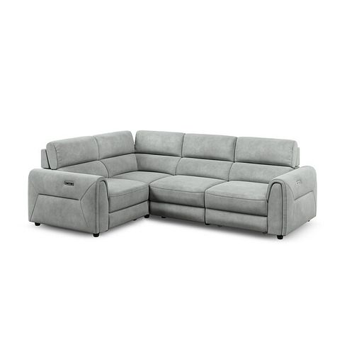 Santorini Modular 4 Seater Power Chaise Right Hand Corner Sofa with Power Headrests in Nomad Pebble Fabric- GROUP 