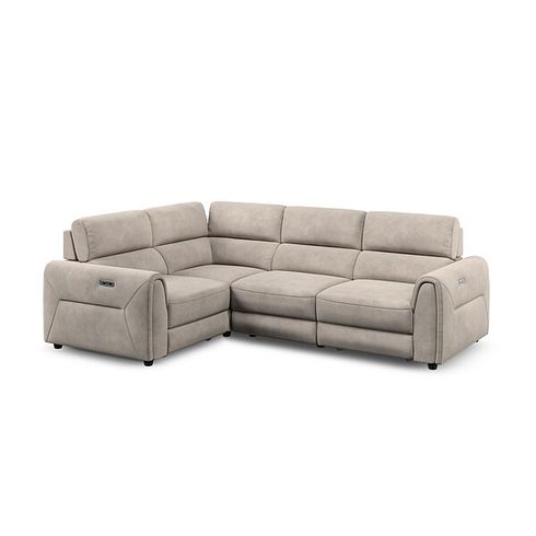 Santorini Modular 4 Seater Power Chaise Right Hand Corner Sofa with Power Headrests in Nomad Sahara Fabric- GROUP 