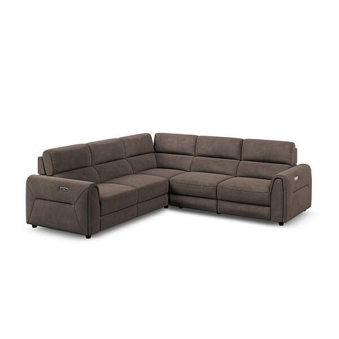 Santorini Modular 5 Seater Electric Reclining Corner Sofa with Power Headrests in Nomad Driftwood Fabric- GROUP 3