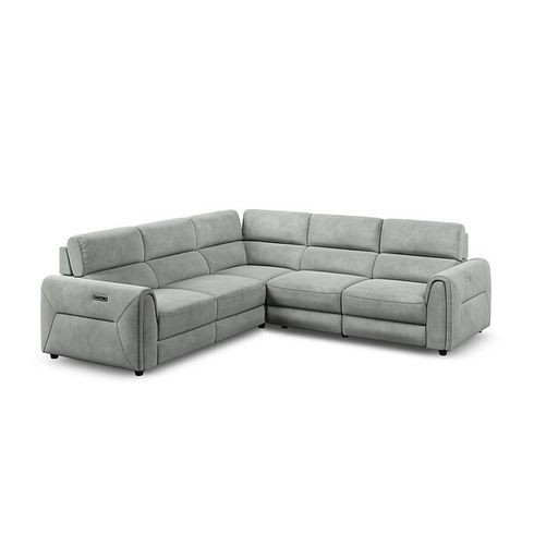 Santorini Modular 5 Seater Electric Reclining Corner Sofa with Power Headrests in Nomad Pebble Fabric- GROUP 3