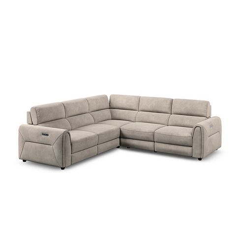 Santorini Modular 5 Seater Electric Reclining Corner Sofa with Power Headrests in Nomad Sahara Fabric- GROUP 3