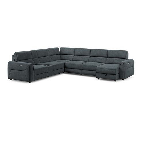 Santorini Modular 6 Seater Power Chaise Right Hand Corner Sofa and Power Headrests in Nomad Harbour Mist Fabric  - GROUP 19
