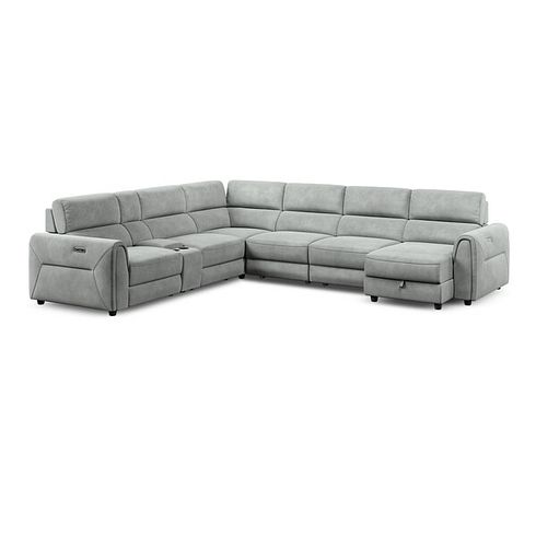 Santorini Modular 6 Seater Power Chaise Right Hand Corner Sofa and Power Headrests in Nomad Pebble Fabric  - GROUP 19