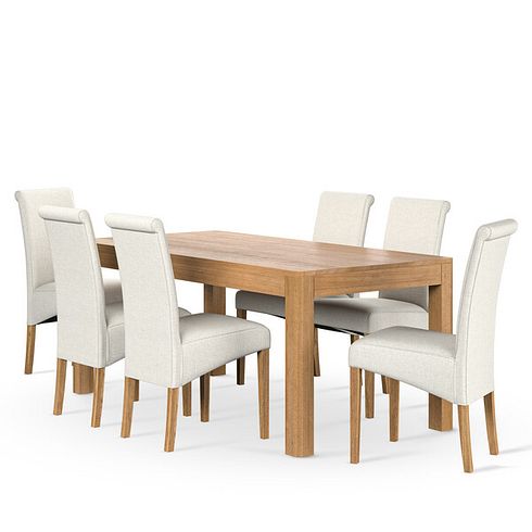 Scroll Back Chair in Conway Stone Fabric with Solid Oak Legs