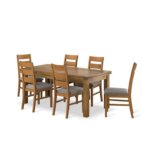 Sherwood Extending Dining Table and 6 Linear Rustic Oak Chair with Verona Mocha Fabric