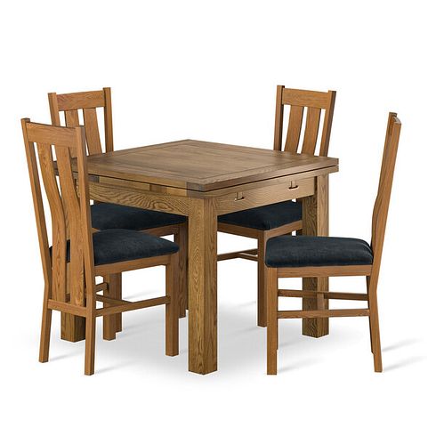 Sherwood Rustic Oak Extending Dining Table And 4 Arched Backs In Verona Charcoal 
