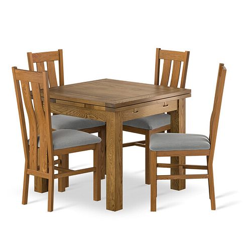 Sherwood Rustic Oak Extending Dining Table And 4 Arched Backs In Verona Grey 