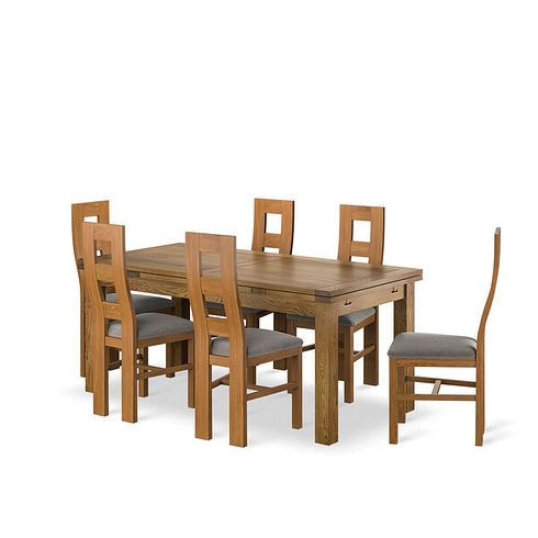 Sherwood Rustic Oak Extending Dining Table And 6 Wave Backs In Verona Mocha