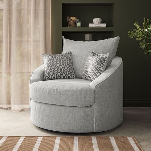 Malvern Swivel Cuddler Chair in Silver fabric
