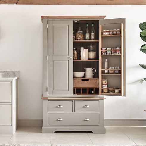 St. Ives Natural Oak and Light Grey Painted Large Larder