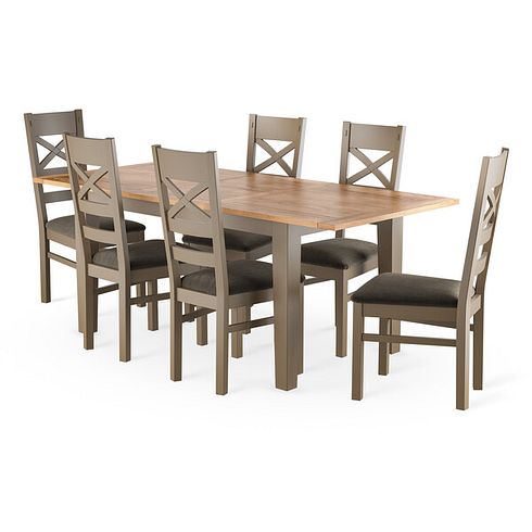 St Ives Natural Oak and Light Grey Painted Extending Dining Table And 6 St Ives In Verona Chocolate 